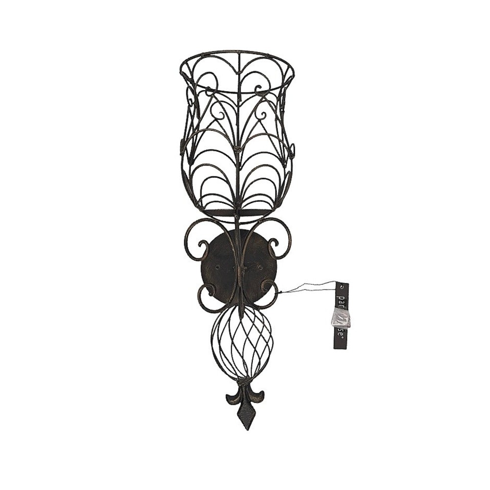 Paraphrase Wall Sconce Candle Holder Metal Scrollwork Fleur De Lis Decor 19"